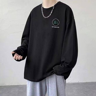 NANS 臺灣現貨 長袖 T恤 2024長袖t恤男春秋韓版ins超火洋氣小衫百搭學生寬鬆chic港味上衣