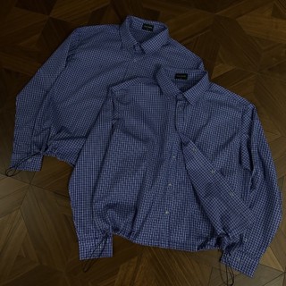 【COMOON】日系簡約風格子襯衫 M-3XL cleanfit 海軍藍色格紋抽繩襯衫 miu系長袖翻領襯衫 男生襯衫
