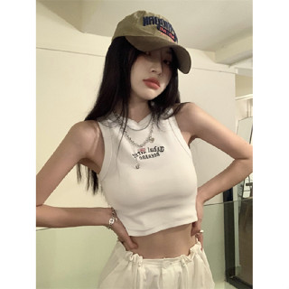 【HOT 本舖】 辣妹白色字母刺繡工字背心女外穿潮夏季修身無袖短款T