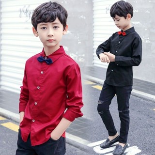 👔熱賣 男童紅色襯衫秋冬加絨英倫風長袖兒童禮服上衣小學生白色校服襯衣 【33小店】