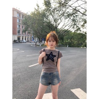 【HOT 本舖】 復古高街vibe牛仔短褲女夏季薄款辣妹高腰緊身顯瘦做舊A字熱褲潮