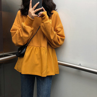 秋季新款韓版女裝寬鬆顯瘦學生休閒上衣純色長袖T恤衛衣女潮