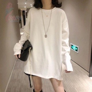 德絨開叉恤女加絨秋冬內搭韓版寬鬆外穿純色長袖上衣打底衫女 大碼T恤 寬鬆顯瘦T恤 秋季長袖T恤【PAPA】