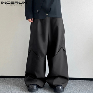 Incerun 男士韓版日常解構純色寬鬆長褲