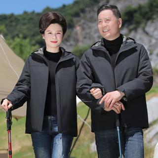 男士衝鋒衣外套韓版素色刷毛刷毛加厚保暖棉服百搭商務休閒情侶中老年爸爸翻領棉衣派克服戶外登山服夾克棉襖外套新品