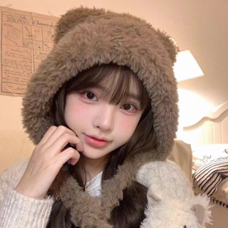 【臺灣現貨】可愛小熊耳朵帽子 燕尾熊帽毛絨可愛保暖護耳雷鋒帽女 冬季韓版百搭網紅ins毛線帽 保暖帽子女 針織帽 毛絨帽