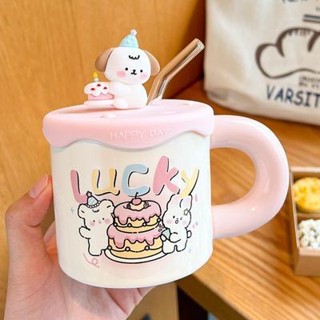 三井百貨、馬克杯可愛吸管水杯高顏值帶蓋情侶杯子陶瓷學生家用咖啡杯禮盒裝