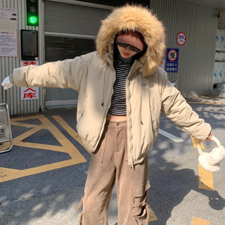 【HOT 本舖】 S-XL 實拍美式復古冬季新款羽絨棉服女設計感連帽加厚派克服棉衣外套