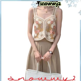 SNOWWY2無袖背心,針織優雅裁剪上衣,新建夏季花卉刺繡圖案短上衣婦女