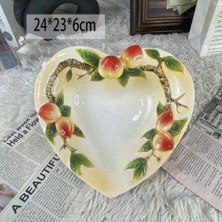 💥免運💥陶瓷手繪浮鵰愛心壽桃盤子精緻大氣實用可愛中式果盤傢用中國風