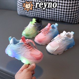 REYNO兒童led運動鞋男童女童網面透氣發光鞋秋季童鞋漸變色防滑運動跑鞋