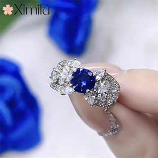 ♥ 精緻奢華鑲嵌滿鑽戒指女璀璨婚禮藍寶石飾品