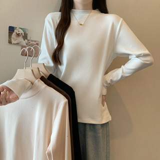 L-4XL 半高領針織打底衫 大尺碼女裝上衣 修身顯瘦桑上衣 內搭毛衣 套頭上衣 半高領上衣 梨形身材 秋天上衣 素色