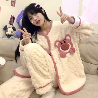 珊瑚絨睡衣女草莓熊加絨加厚法蘭絨家居服珊瑚絨睡衣女草莓熊加絨加厚法蘭絨家居服