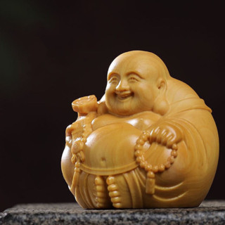 【VAVA工藝品】崖柏木木雕彌勒佛擺件 雕刻工藝品一團和氣手把文玩把玩笑佛