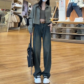 美式復古水洗牛仔褲女 牛仔褲 直筒褲 女生長褲 闊腿褲 顯瘦牛仔褲 落地褲 女寬褲子 小個子女裝 休閒九分褲 白色牛仔褲