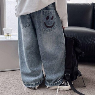 Smile Kids 兒童長褲 臺灣出貨 兒童牛仔褲秋裝2024童裝韓版休閒褲笑臉刺繡男童牛仔褲