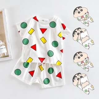 蠟筆小新同款睡衣 夏季薄款家居服 空調服 卡通短袖 睡衣 日系家居服 睡衣 兒童短袖套裝 男女寶寶套裝