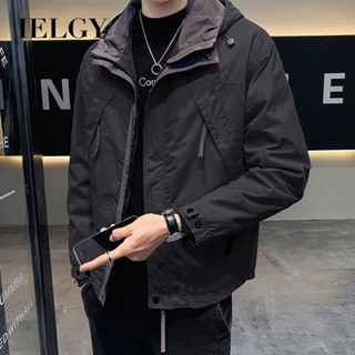 IELGY 大衣春秋新款衝鋒衣男士帥氣休閒連帽工作服撞色外套
