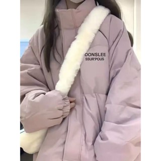 【HOT 本舖】 粉色保暖字母印花立領棉衣外套女冬季ins加厚棉服麵包服潮