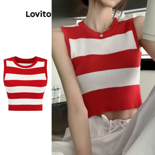 Lovito 女休閒條紋拼色針織上衣 L106AD231