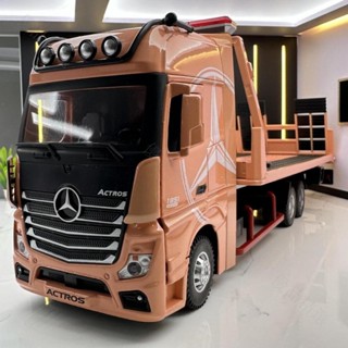 免運 大號1:24賓士拖車模型 貨車拖車模型 收藏擺設 救援拖板車玩具 板車模型 聲光玩具車 運輸車模型 合金車 拖板車