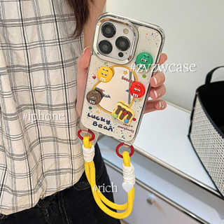 日韓 可愛卡通趣味立體M豆 蘋果手機殼 iphone 15 14 13 12 11 pro max 鏡面 掛繩 全包防摔