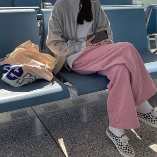 【HOT 本舖】 S-2XL 韓版燈芯絨闊腿休閒褲 高腰粉色直筒褲 休閒褲 長褲 顯瘦百搭褲子