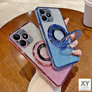 磁環支架 Realme Note 50 Realme C53 Realme C51 豪華電鍍閃粉盒透明保護套外殼防摔鏡頭