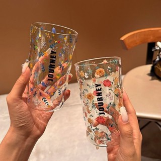 [C0831]複古法式ins高硼矽耐熱玻璃杯家用杯早餐牛奶杯可愛少女心水杯玻璃杯小眾高顔值咖啡杯