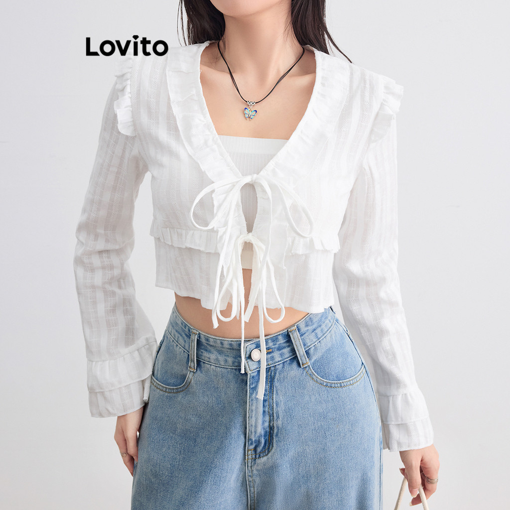 Lovito 優雅素色女抽繩襯衫 L105MD269