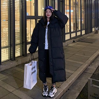 韓國女裝羽絨棉服外套 冬季長款過膝大衣外套 超長款羽絨棉衣外套 防風防寒保暖外套【壹米優選】