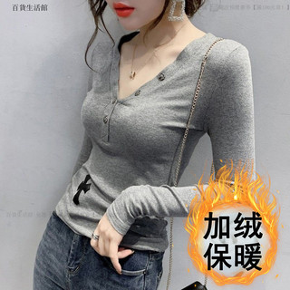 東大門服飾打底衫女長袖ins春鞦歐洲站洋氣內搭上衣小眾設計感V領修身T恤潮素t復古連線韓版顯瘦上衣流行正韓服飾