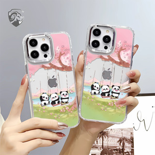 櫻花鞦韆熊貓 情侶 蘋果15 i14 iPhone13 12 11 電鍍鏡頭大孔軟殼 XS 防摔手機殼 7/8透明手機殼