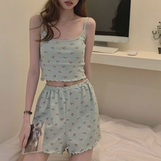 甜美小櫻桃少女吊帶睡衣套裝薄款輕盈舒適家居服