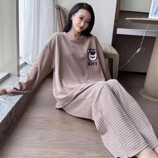 現貨.韓版德絨睡衣女大尺碼胖mm200斤300秋冬寬鬆保暖遮肚減齡家居服套裝洋氣