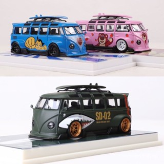 Flame 1:64大眾巴士T1寬體改裝草莓熊/阿童木塗裝模擬閤金車模型