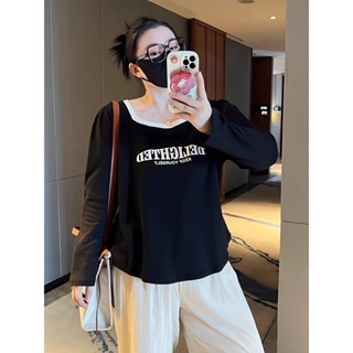 Umi💗寬鬆遮肚正肩長袖T恤 300斤季新款大碼女裝胖mm時髦減齡U領衫 長袖t恤 大碼上衣 大尺碼女裝 大尺碼上衣