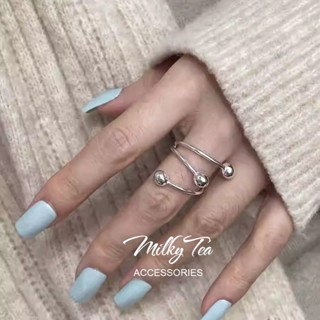 奶茶家 MilkyTea 幾何線條圓球戒指 交錯不規則設計嘻哈風少女配飾關節戒子 潮酷甜妹百搭開口指環 285