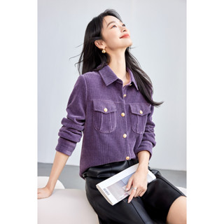 實拍◆有◆燈芯絨外套女士秋2024新款洋氣小個子條紋短款上衣
