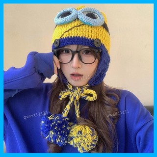 【保暖帽子】小小兵 WN帽子 手工編織 小黃人 毛線帽女 秋冬保暖帽 針織綁帶 護耳帽 飛行帽 雷鋒帽