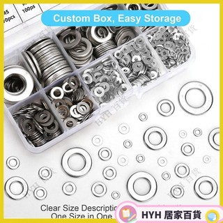 HYH【可開發票】 800pcs盒裝304不銹鋼墊圈平墊圈M2/3/4/5/6/8/10/12組閤套裝 66
