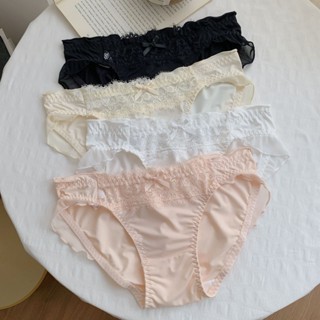 內褲女生 性感蕾絲 三角褲 低腰 速乾 日系底褲 夏季薄款 吸溼棉襠 透氣不悶熱 高彈不勒 可愛蝴蝶結點綴 時尚減齡
