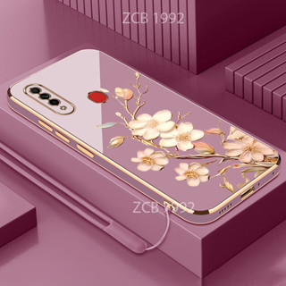 外殼OPPO A8 A31 2020手機殼TPU金蘭花矽膠直邊電鍍梔子花紋減震軟殼
