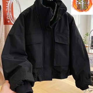 愛依依 風衣外套 夾克外套 衝鋒衣 連帽外套 中大尺寸 S-2XL新款夾棉衝鋒衣棉服立領夾克棉襖外套-1262.