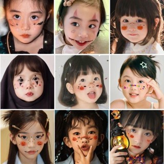 ❤熱銷推薦！萬聖節兒童紋身貼 可愛小鬼臉貼 可愛鬼小惡魔 甜酷少女南瓜愛心妝容貼紙