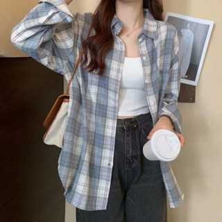 Meet.You.格子襯衫女 防曬襯衫外套 學生韓版寬鬆襯衫外套女 薄外套 中長款 女生襯衫 大呎碼 百搭顯瘦上衣