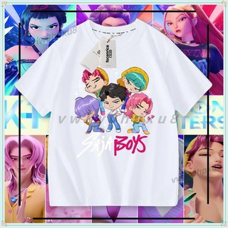 ✨臺灣出貨✨Kpop 獵魔女團tee 兒童短袖t恤 純棉220g 夏季兒童T恤 夏裝透氣寬鬆T恤 大童炸街上衣 印花T恤
