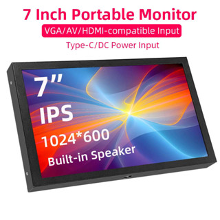 7 英寸便攜式顯示器 1024x600 IPS LCD HDMI 相容 VGA AV 輸入 DC C 型電源螢幕,適用於