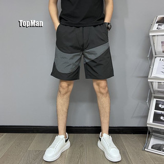 TopMan 休閒短褲 五分褲男 撞色大拼接百慕大運動短褲 男生 海灘褲